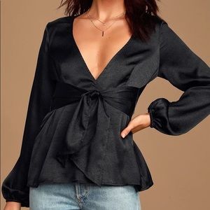 Lulus Black Satin Tie-Front Top